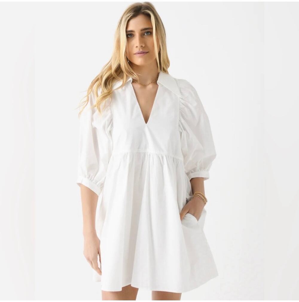 HUNTER BELL Noah Dress V Neck Puff Sleeves White Size Small